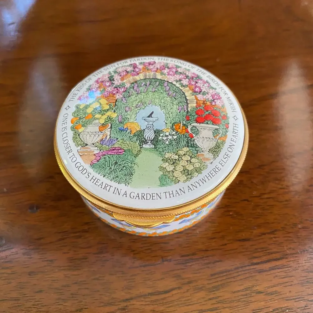 Staffordshire Enamels England God's Garden Floral Trinket Pill Box Vintage
